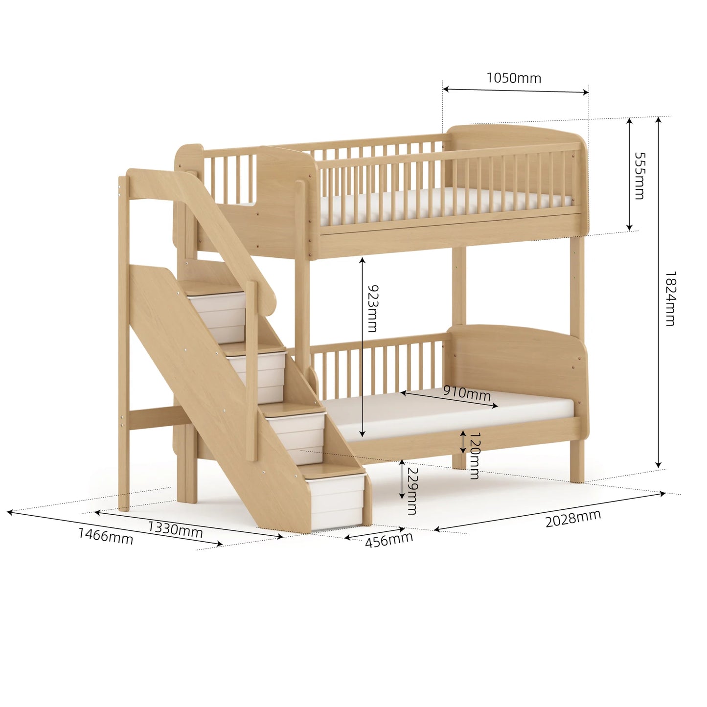 Matilda Single Bunk Bed With Storage Staircase