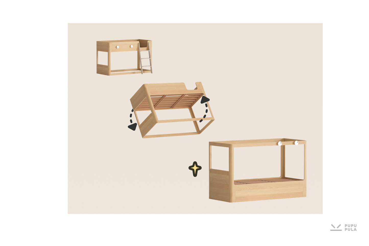 PUPUPULA Big Eyes Reversible Low Loft Bed