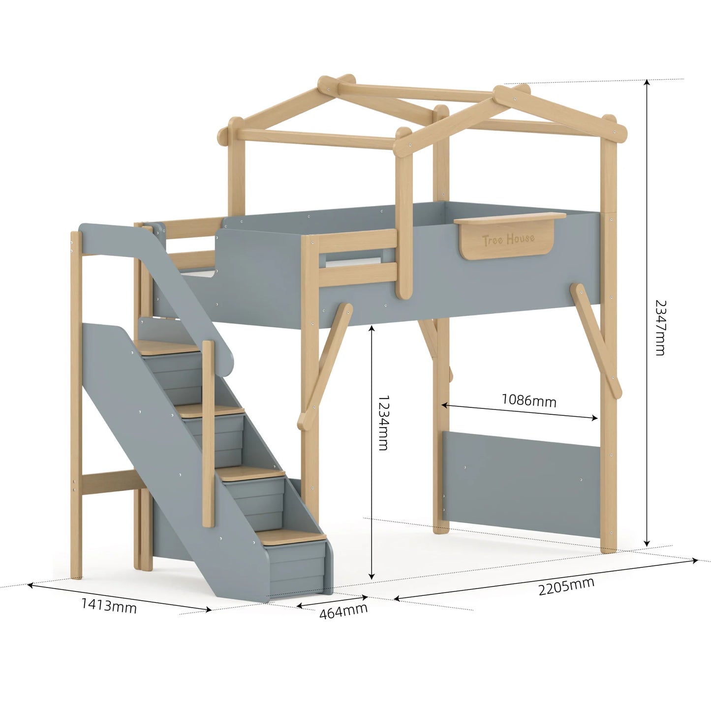 Treehouse King Single Loft Bed + Roof Frame and Storage Staircase