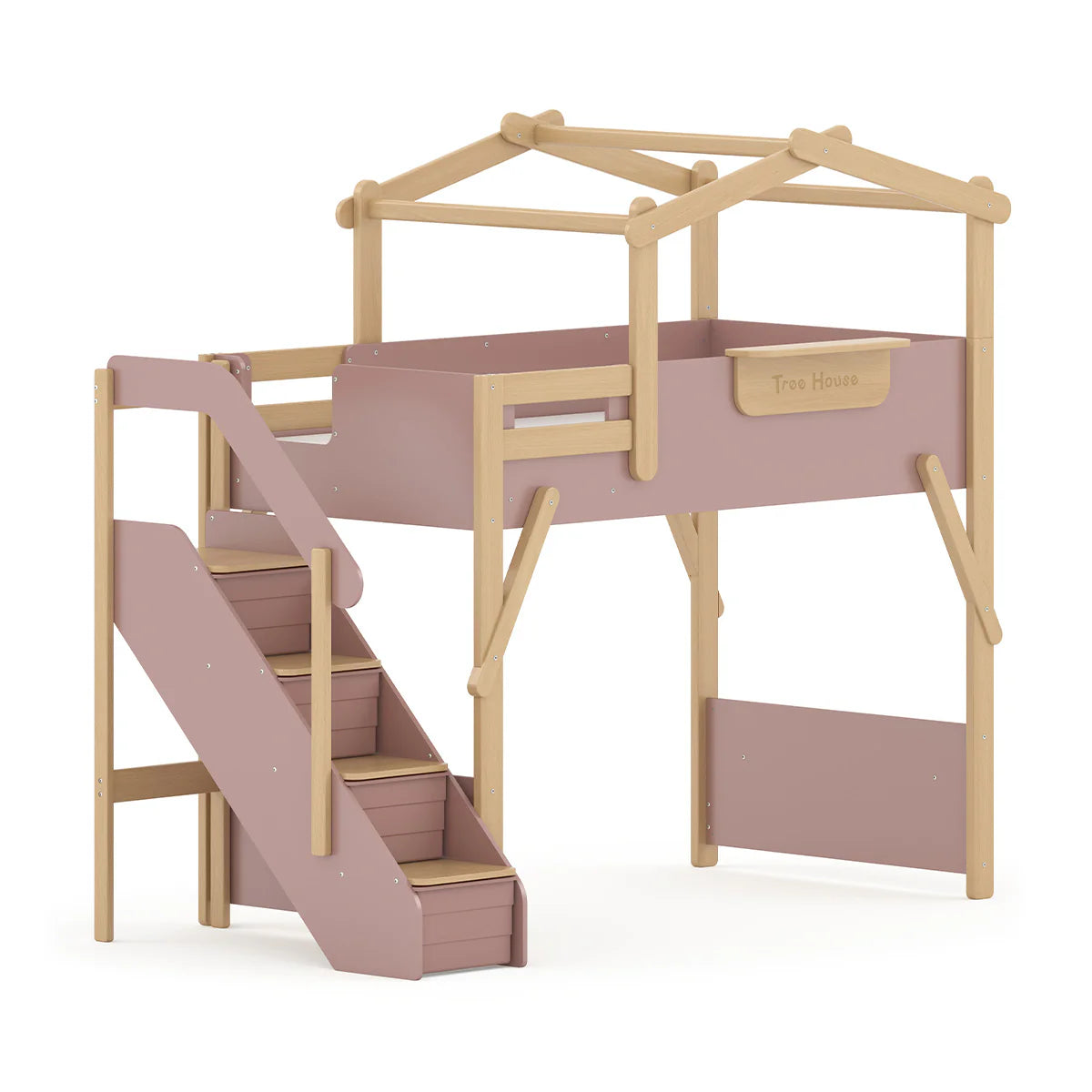 Treehouse King Single Loft Bed + Roof Frame and Storage Staircase