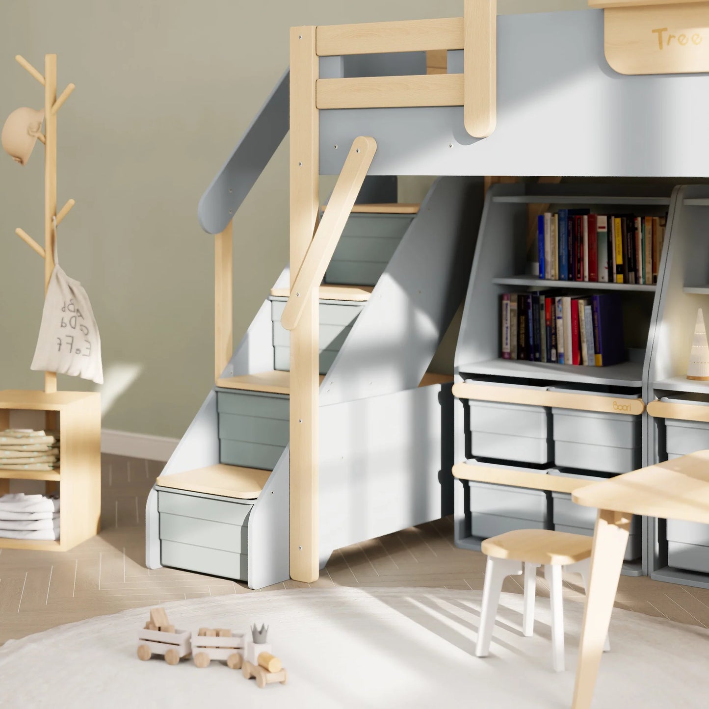 Treehouse King Single Loft Bed + Roof Frame and Storage Staircase