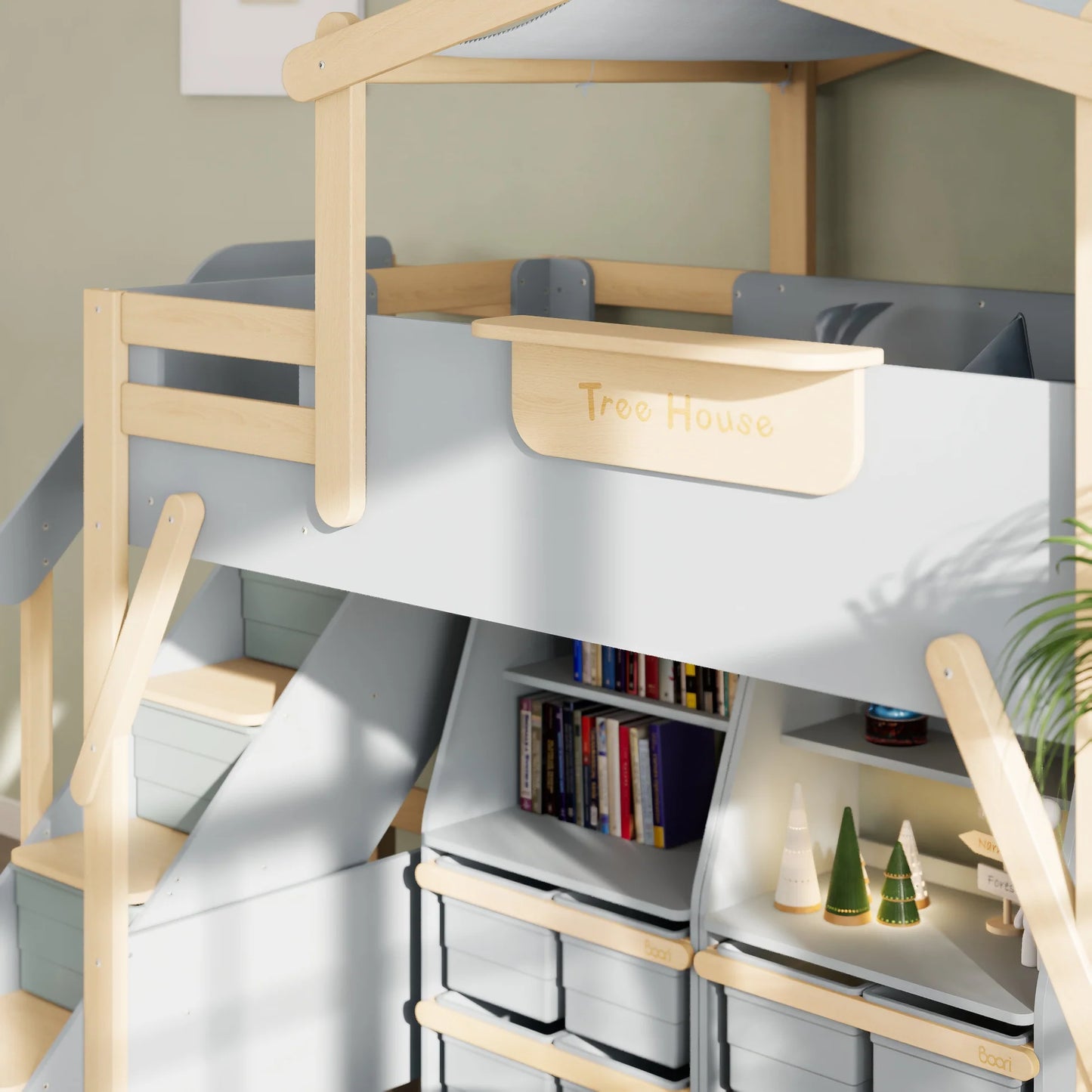 Treehouse King Single Loft Bed + Roof Frame and Storage Staircase
