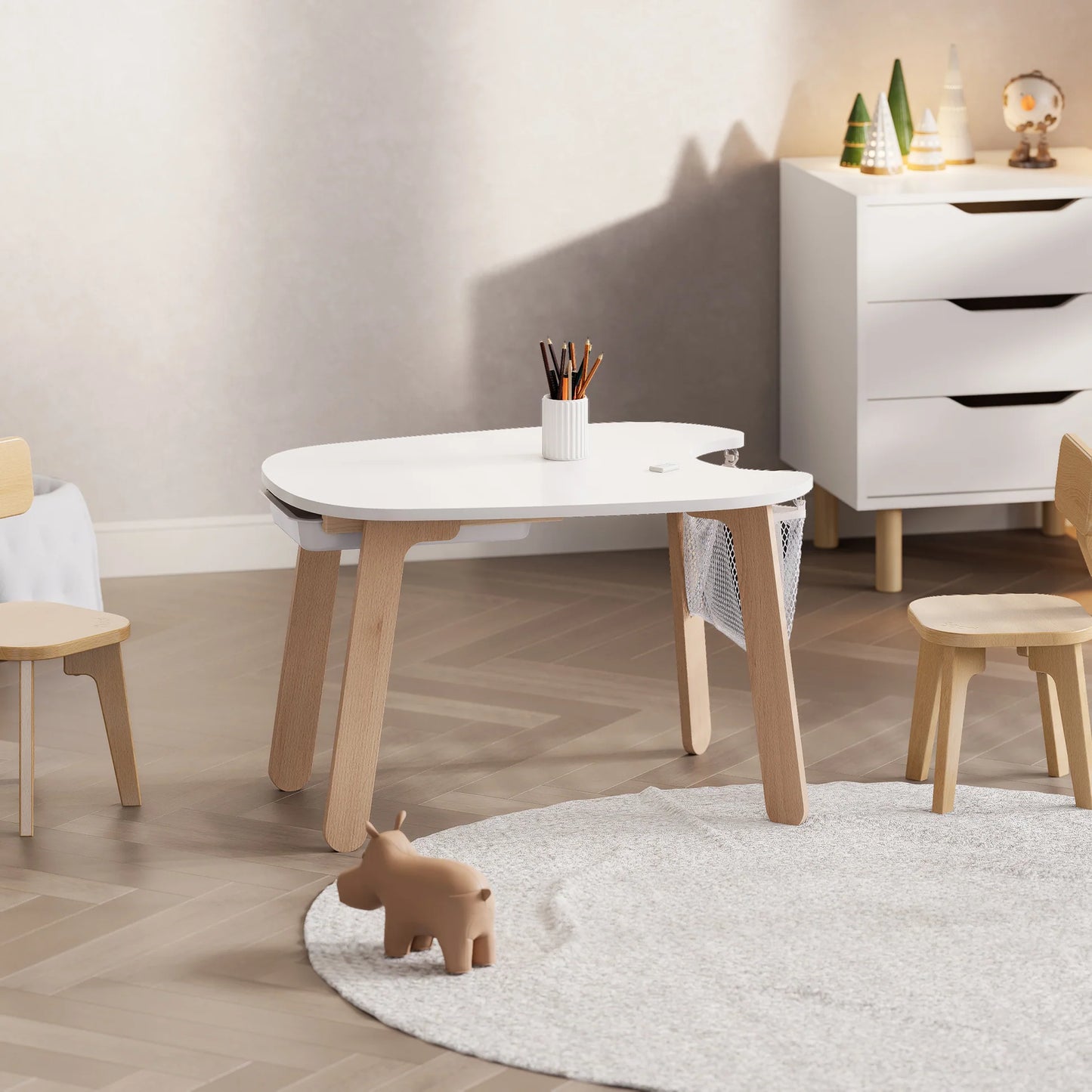 Tidy Play Table for Kids | Round Play Table with Storage Net